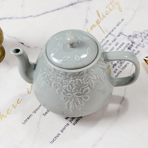 浮雕1000毫升陶瓷纯色咖啡壶欧式茶具茶壶茶点壶冷水壶色釉壶瑕疵