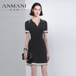 商场同款-ANMANI恩曼琳夏翻领修身短袖收腰针织连衣裙N32D6512