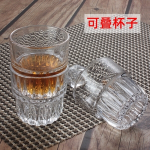 条纹可叠玻璃杯咖啡杯 茶餐厅水杯茶杯创意威士忌杯啤酒杯 果汁杯