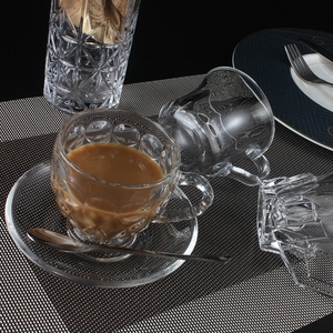 咖啡杯加厚玻璃杯耐热茶杯家用花茶杯有把水杯创意新品咖啡具杯碟