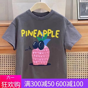现货韩国品牌童装2024春夏新款男女童儿童中大童卡通菠萝短袖T恤