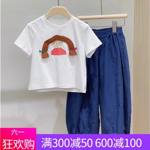 现货韩国设计师品牌童装2024夏款女童儿童中大童卡通娃娃短袖T恤