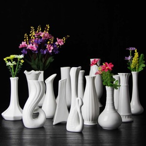 陶瓷小花瓶 陶瓷水培花瓶白色干花花插家居装饰花器餐桌创意摆件