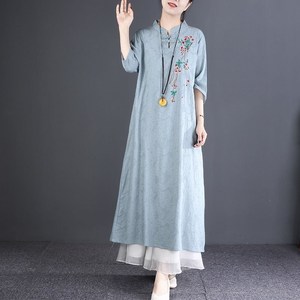 茶服女棉麻连衣裙文艺复古禅意宽松大码茶艺师服装夏中国风两件套