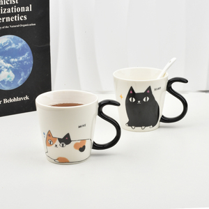 日式陶瓷水杯猫咪马克杯早餐杯可爱喵星人喝水杯卡通三花猫杯子