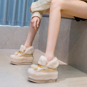羊羔毛雪地靴女12cm韩版17冬季新品震地王短靴子厚底毛毛球面包鞋