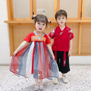 男童汉服夏季短袖儿童古装幼儿园六一演出服女童唐装中国风连衣裙