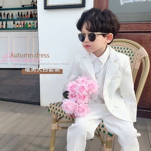 男童白色小西装钢琴演奏帅气英伦王子西服大中小儿童礼服演出服