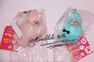 monchhichi 蒙奇奇 绝版 第一代 粉红蓝色兔毛球 对娃挂件（现货