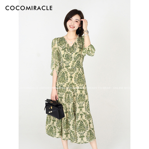 cocomiracle夏季波西米亚东南亚风印花短袖连衣裙Q33LYQ737