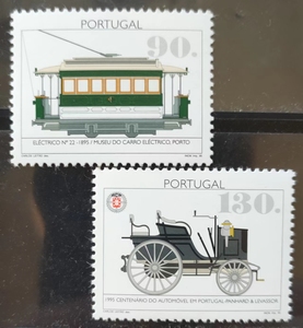 12.葡萄牙邮票1995 电气机车在葡萄牙百年-早期汽车和火车 2全 4
