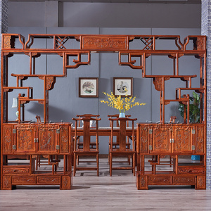 红木家具刺猬紫檀月洞门花梨博古架中式多宝阁隔断客厅展示柜拱门