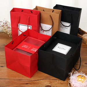 包邮烘焙包装盒牛皮手提袋2盒装红卡黑卡手提式送礼高大上礼盒