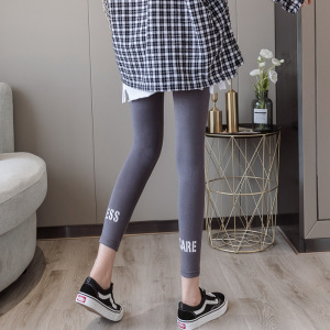 韩国秋季新款棉八分弹力打底裤女加大码外穿运动休闲字母小脚裤子