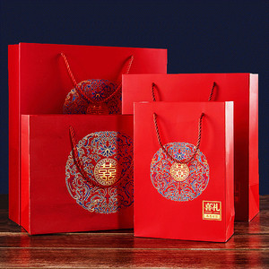 中国风礼品袋红色复古回礼袋超大号结婚手提袋糖果礼盒烟酒礼物袋