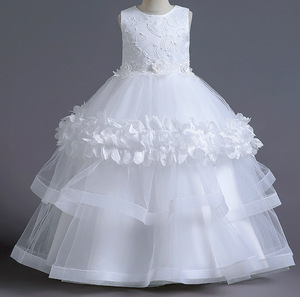 新款儿童米白色婚纱礼服公主裙女童气质洋气连衣裙豆沙粉蓬蓬纱裙