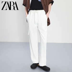 ZARA高端纹理冰丝垂感白色裤子男夏季直筒休闲运动裤男士痞帅男裤