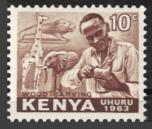 肯尼亚1963年,首套票,10c木雕,全新1枚