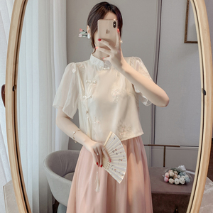 新中式盘扣改良旗袍衬衫女装夏季新款国风短袖上衣设计感小众衬衣