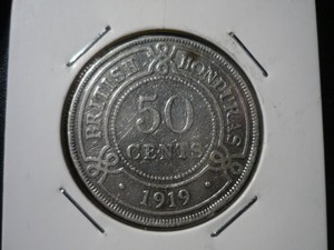 1919年 英属洪都拉斯 50分 银币 乔治五世 少见