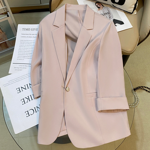 淡粉色西装外套女薄款2024夏季新款一粒扣高级感洋气休闲百搭西服