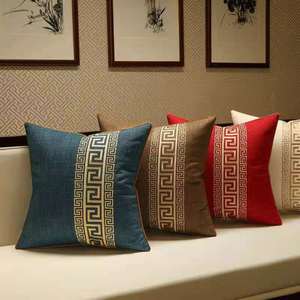 新中式高档亚麻刺绣抱枕枕套客厅红木椅实木沙发腰靠枕垫私人定制