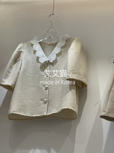 THE LENA韩国东大门代购2024夏新品女装翻领系扣掐褶减龄短袖衬衫