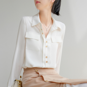 重磅真丝女衬衫2024新款杭州高端品牌桑蚕丝白色长袖春季漂亮上衣