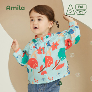 Amila女童印花衬衫2022春秋装宝宝立领衬衣长袖婴儿纯棉