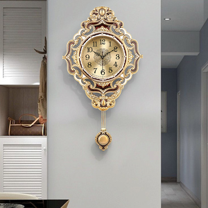 美式复古客厅黄铜摇摆挂钟欧式豪华别墅静音钟表家用时尚创意时钟