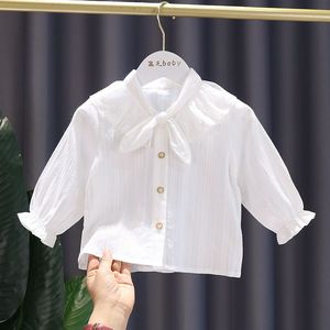 女童春季薄款衬衫新款2024韩版女宝宝洋气上衣小童白色衬衣打底衫