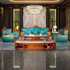欧式乌金木沙发真皮124组合别墅大户型实木雕刻客厅豪华高端家具