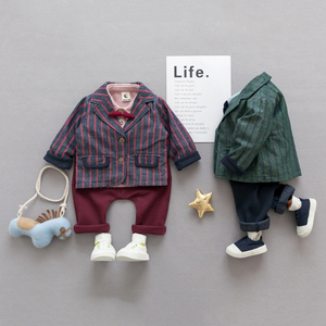 男宝宝小西装帅气三件套周岁礼服婴儿套装韩版男童绅士条纹西服潮