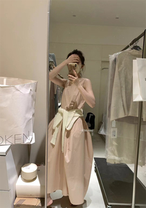 METWO 08215#粉色花苞设计感小众连衣裙女夏季新款法式无袖背心裙