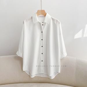 七分袖宽松白色衬衫女夏季设计感小众寸简约简单大方半袖法式上衣
