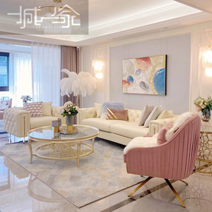 美式轻奢小户型拉扣沙发组合皮布艺沙发客厅现代简约网红27度家具