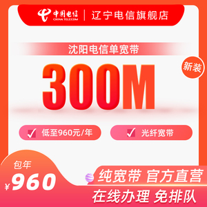辽宁电信旗舰店： 沈阳电信300M光纤宽带 新装、续费 包年办理