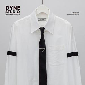 DYNE STUDIO 权志龙同款白色牛津纺袖口黑色织带内搭长袖衬衫8982