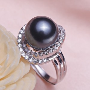【亮丽珍珠】南洋贝珠 黑色珍珠戒指S925银 银镶嵌
