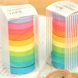 创意简约彩色套装糖果色纯色易撕DIY手工美纹和纸彩虹胶带10卷1盒