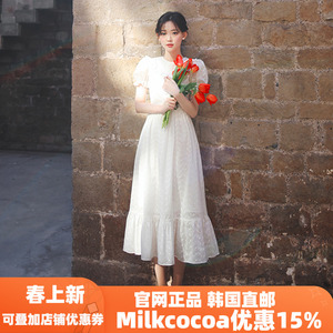 milkcocoa韩国代购2024新款女装春季浪漫甜美木耳短袖小众连衣裙