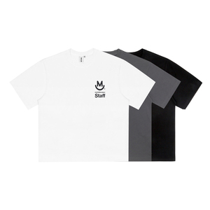 mmlabcrew夏季新款staff厚板印花白色黑色宽松重磅圆领短袖T恤
