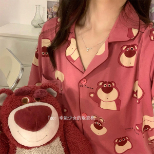 ins风草莓熊可爱日系睡衣2023年新款秋冬季女款纯棉长袖学生套装
