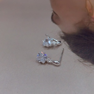 韩国代购东大门925银钻方形水滴简约气质耳钉迷你耳环H0816