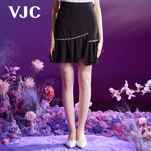 VJC2024夏季蕾丝包臀鱼尾裙荷叶边半身短裙黑百搭女款新品
