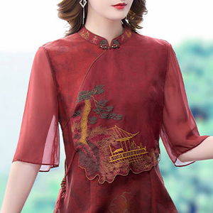 喜婆婆婚宴装中年妈妈结婚礼服改良旗袍红色连衣裙中国风女装唐装