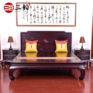 原木家具赞比亚血檀实木中式双人床木板床1.8米主卧卧室储物大床