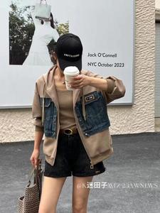 K迷田子外套女2024年春季新款女装时尚显瘦牛仔拼接连帽上衣减龄