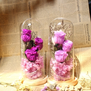 永生花玫瑰三朵装带灯带生日情人节家庭装饰摆件