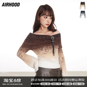 AIRHOOD 美式一字肩时尚气质百搭韩版设计短款小性感别致渐变毛衣